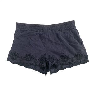 Anthropologie Hei Hei black linen‎ blend embroidered pull on shorts Small…
